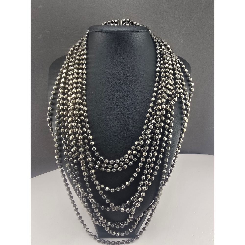 Vintage Estate Multi Strand Ball Chain Necklace Gunmetal Gray 20in